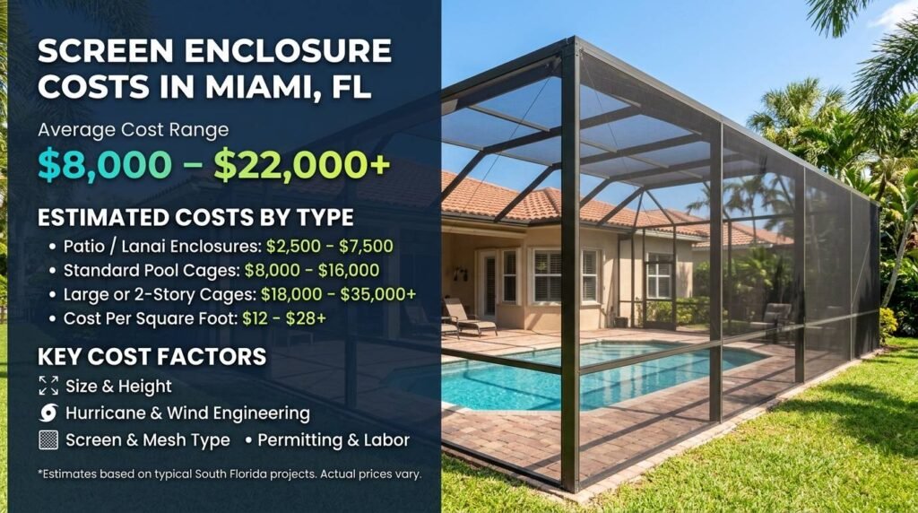 ¿Cuánto cuesta un screen enclosure en Miami? (Guía de precios 2026)
